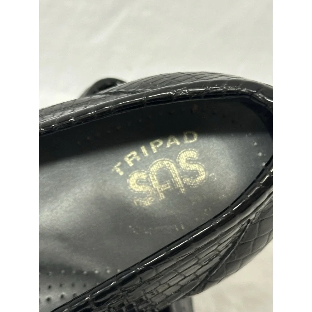 SAS Tripad Comfort Shoes Womens 10.5 Black Patent Leather Croc Embossed Loafers